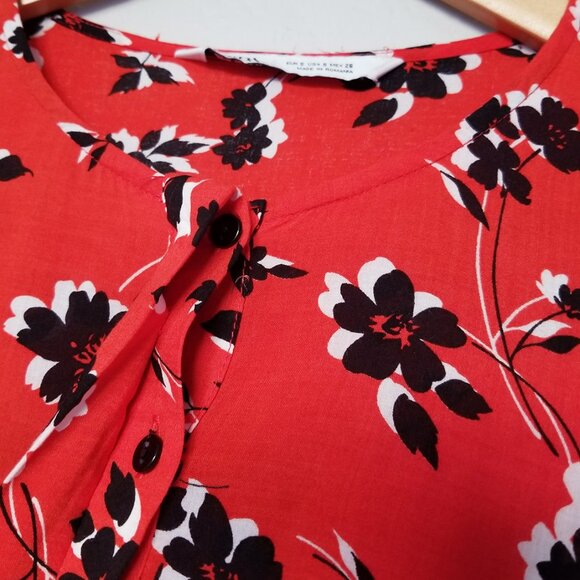 ZARA Angel Floral Tiered Midi Maxi Dress S Red Blogger Favorite Colorful Flowy - Picture 7 of 16